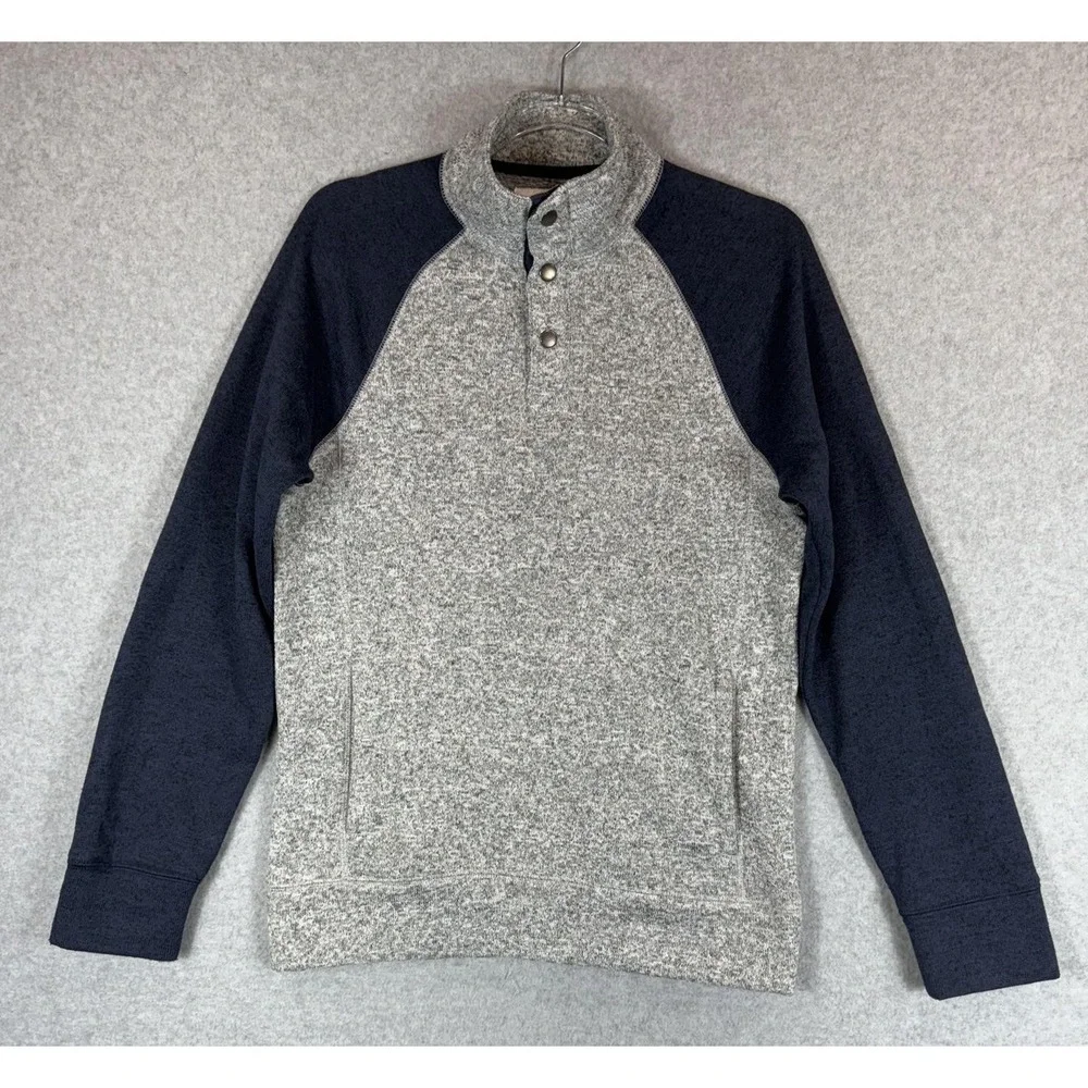 Sonoma Pullover Sweater Mens Small Gray Navy Blue Mock Neck Fleece Knit Warm
